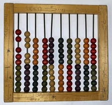 Abacus Children's Counting Wood  Vintage 10-Line 100Multi-ColorBeads 8.5”x9”