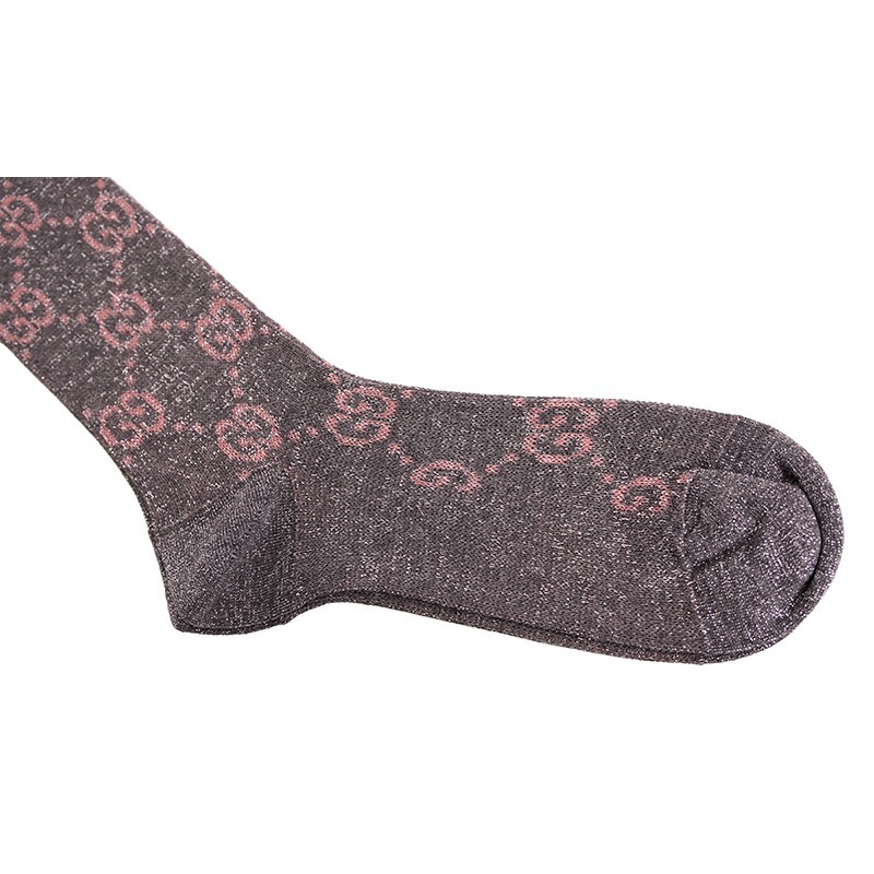 S NEW $290 GUCCI Woman's Gray w/ PINK GG Logo Lame' Cotton Calf