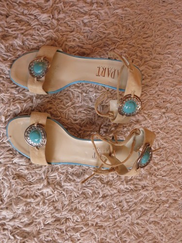 APART Leder High Heels Sling Sandalette Sandale Türkis Beige mit Verzierungen 39 - Bild 11 von 13