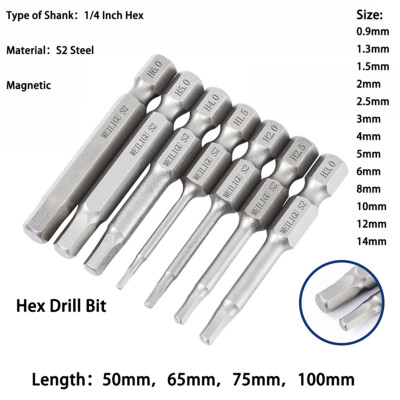 50mm-100mm Hex Key Allen Bit Set Quick Change Connect Impact Driver Drill Metric