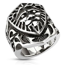 Ring Chevaliere Man Solid Steel Shield Lion Biker Cheap 8042