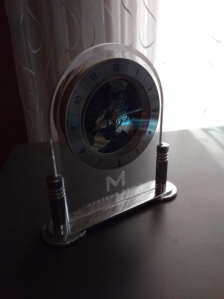 Howard Miller Desk Clock Table Western Quartz Bevelled Glass Silver Colour  - Image 3 of 4