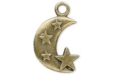 Charm, 20 Antiqued Brass Double Sided 22x15mm Crescent Moon with Stars Charms