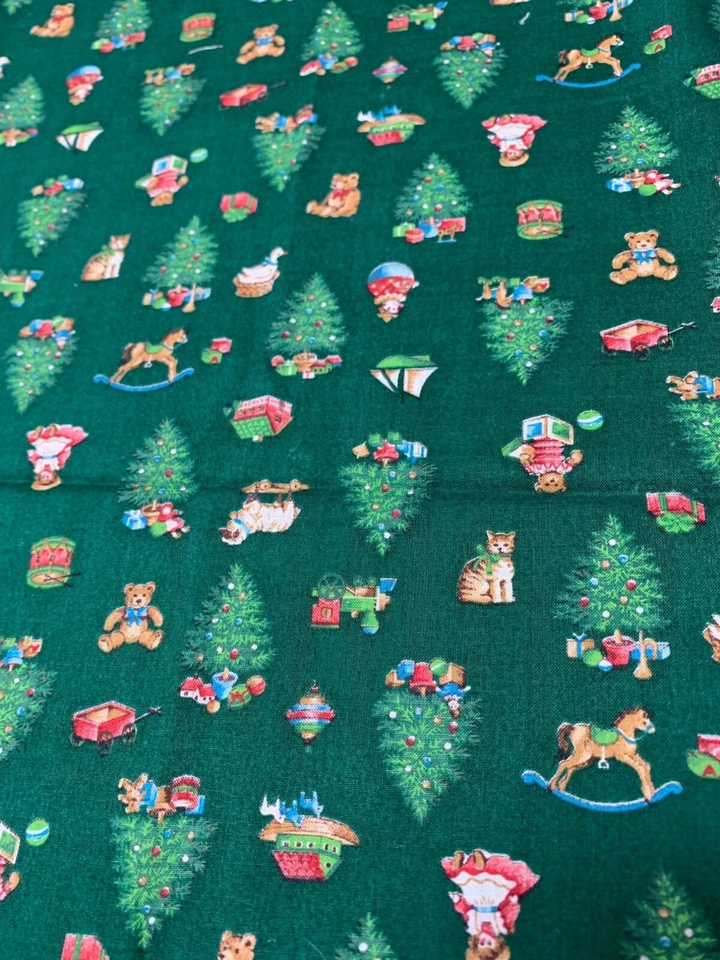 Cranston Print Works Christmas Toy & Tree Fabric 16x42" Green Cotton - Image 2 of 4