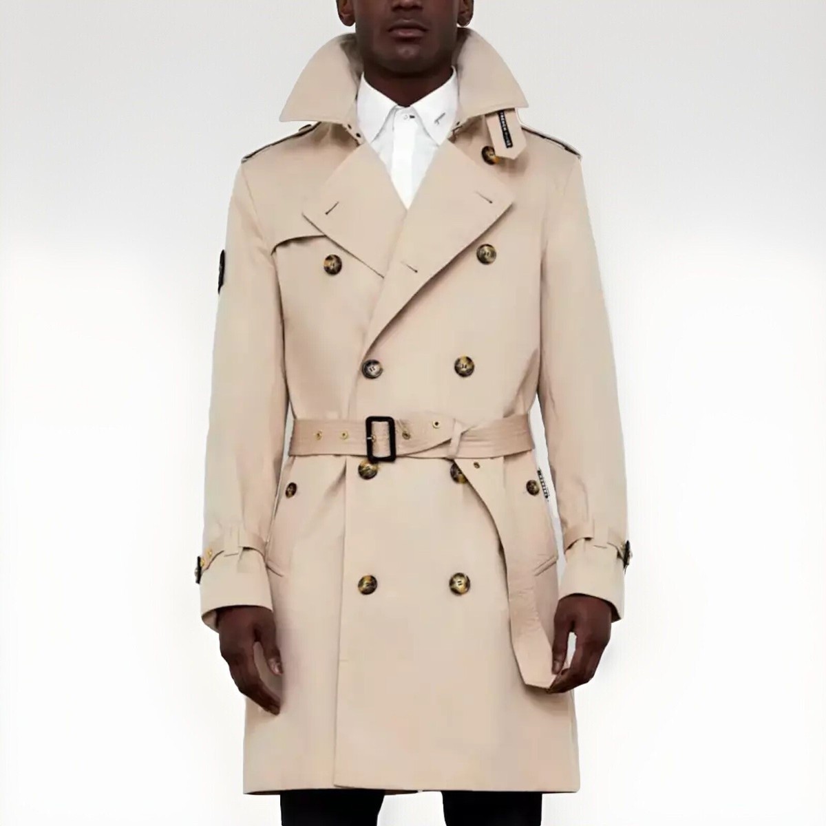 Trench London The Duke Relaxed Fit Trench Coat STONE/BLACK/WHITE S