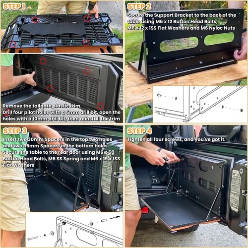 Drop Down Tailgate Table for Jeep Wrangler JK JKU JL JLU Foldable Cargo Shelf - Picture 7 of 7