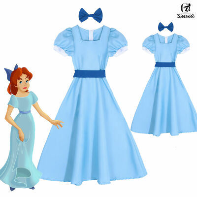 Peter Pan Wendy Darling Kinder Erwachsene Cosplay Kostüm Himmelblau Kleid 