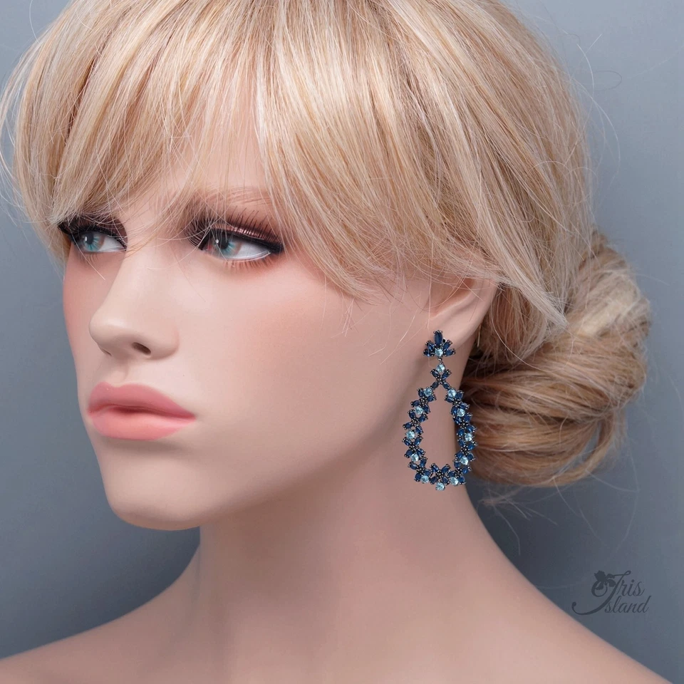 Висячие серьги синий кубический цирконий падение обруч милый женщин винтажные ювелирные изделия 20003 - Изображение 2 из 4