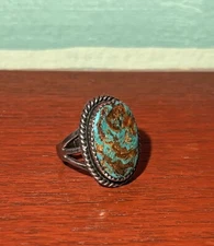 Vintage Allen Pooyouma Hopi Sterling Silver and Turquoise Ring Handmade Signed