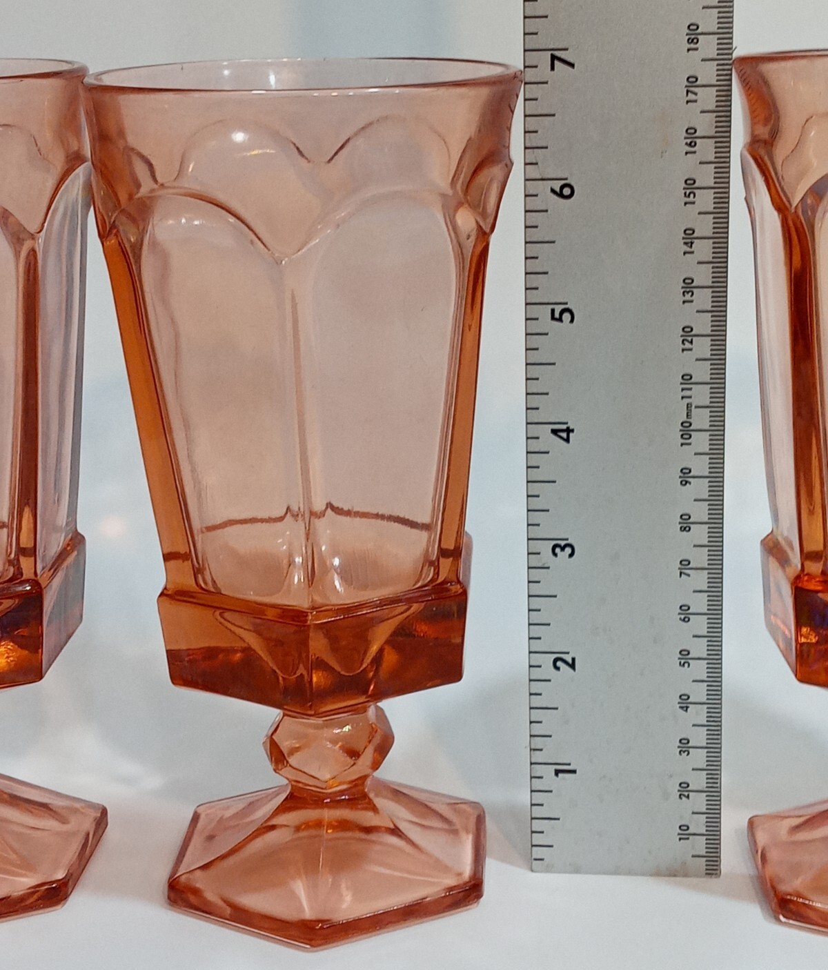 Lot Of 3 Vintage Fostoria Victoria Peach Pink Iced Tea Glasses Goblets