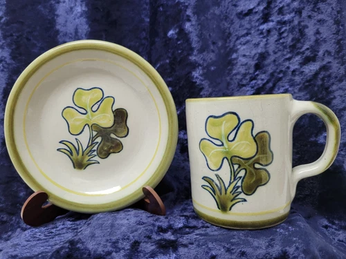 Rare Louisville Stoneware Pottery Coffee Tea Mug Cup & Saucer Made In USA 