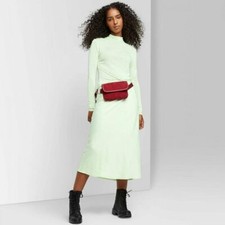Wild Fable pull on midi skirt solid mint green elastic waist relaxed stretch