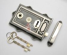 Antique Wrought Cast Iron & Brass Davenport Door Rim Lock Latch Victorian Style