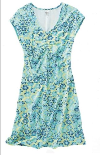 Title Nine Diamalete Dress Womens XL Green Blue Floral Athletic Outdoor Stretchy - Picture 1 of 9