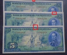 VENEZUELA, P 49, 5 Bolivares , 1966 , EF UNC, all 3 prefixes , COMMEMORATIVE