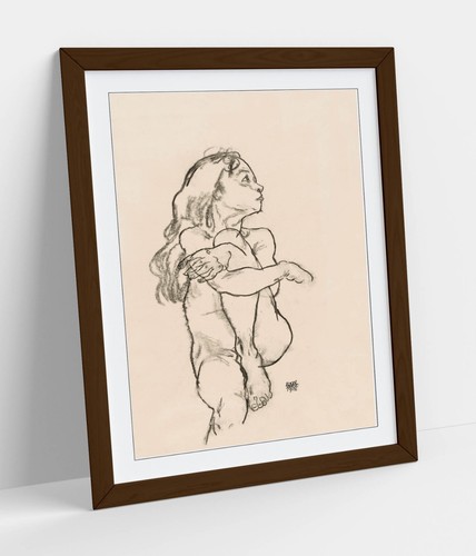 EGON SCHIELE, SEATED NUDE GIRL CLASPING KNEE -FRAMED WALL ART PAPER PRINT POSTER - Picture 2 of 10