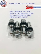 4 PC SHORT FLUSH MOUNT CHROME TIRE VALVE STEMS HIGH PRESSURE  