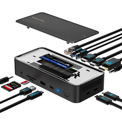 USB-C Docking Station 3 Monitors 100W PD with 10Gbps M.2 PCIe/SATA SSD Enclosure
