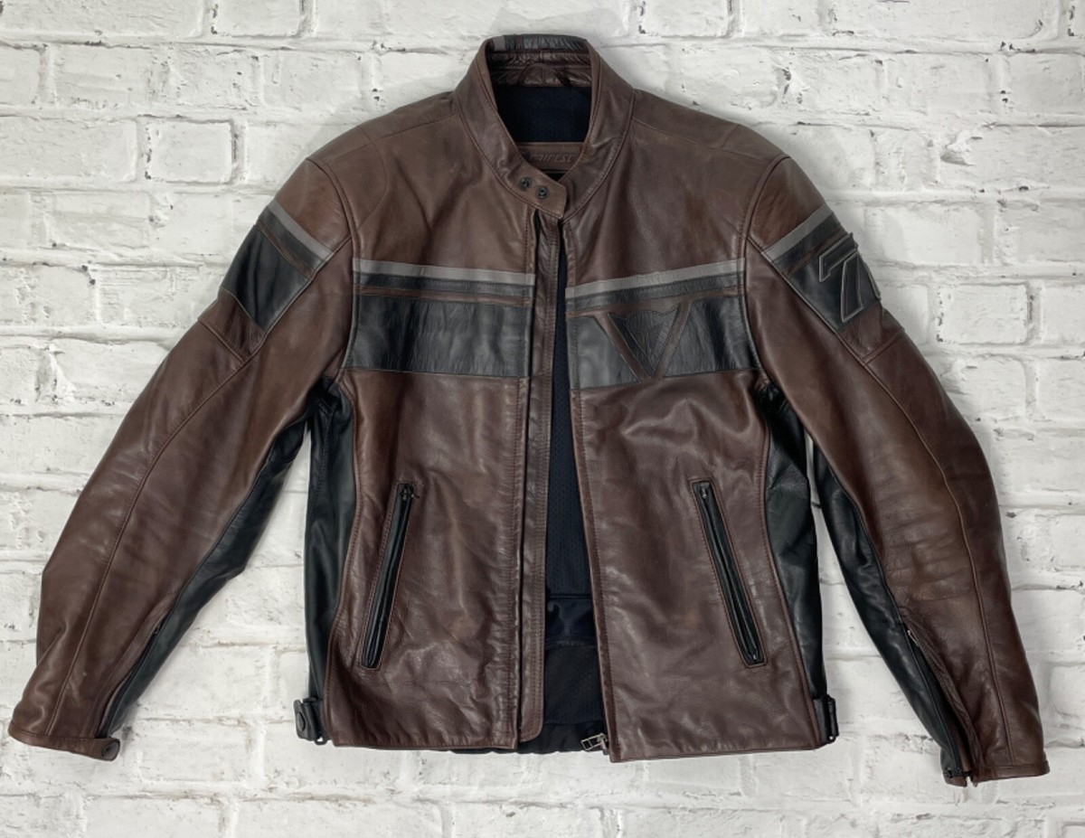 Dainese Brown/black Leather Jacket – Vintage Style with “72” on