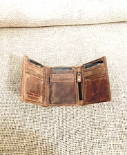 SEDONA Buffalo Leather Trifold Wallet with Zipper in cash compartment