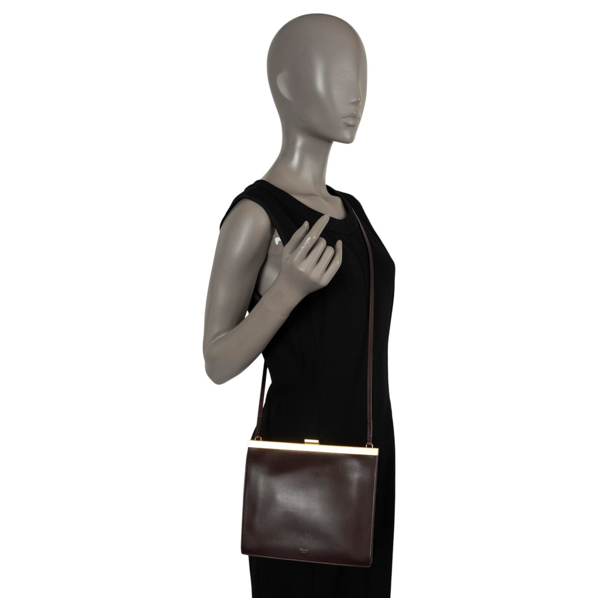 70132 auth CELINE burgundy leather CLASP MINI Shoulder Bag | eBay