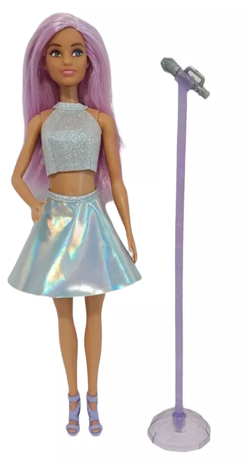 NICE Barbie POP STAR Doll Singer Careers WITH Long Pink Hair Iridescent Skirt