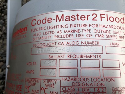 APPLETON CFH400 480V EXPLOSION PROOF 400WATT METAL HALIDE FIXTURE CODE  MASTER 2 | eBay