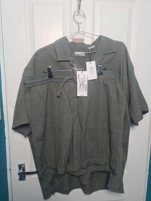 Jack & Jones Khaki Grün Set mit Struktur, Kurzarm Button-Down...