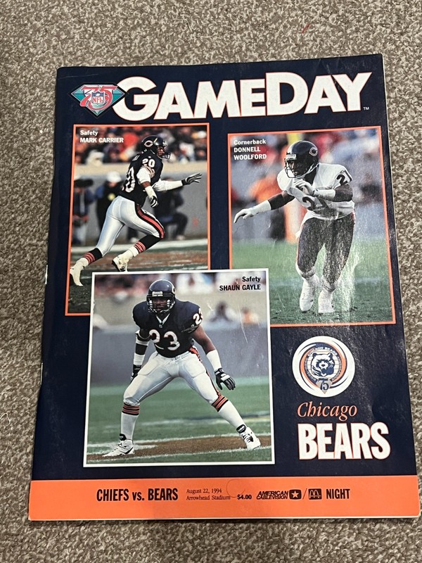 FOOTBALL PROGRAM KANSAS CITY CHIEFS CHICAGO BEARS 8/22 1994 WOOLFORD GAYLE