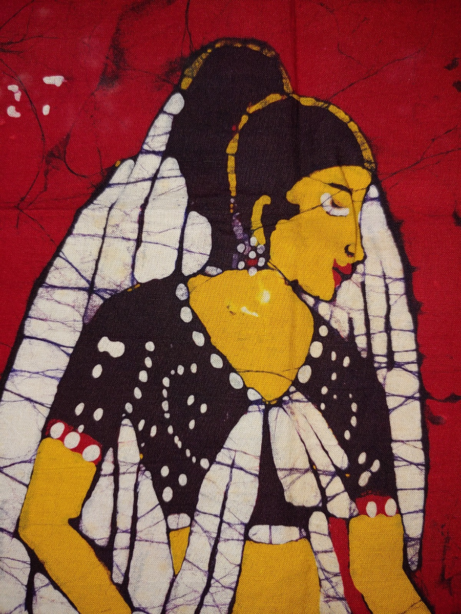 1970年代インドネシアアンティークバティック Vintage 1970s Batik Textile Wall Hanging Woman Figure Indonesian