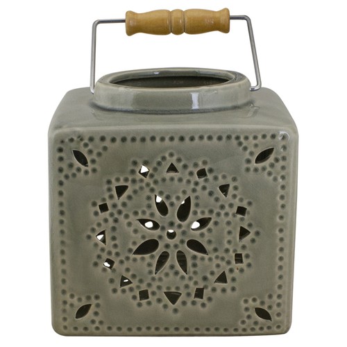 Koopman International 6.75" Olive Square Crackle Finish Mosaic Cut Out Lantern - Bild 3 von 4