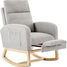 Rocking Chair Recliner Armchair with Foot Rest High Backrest Side Pocket Gray