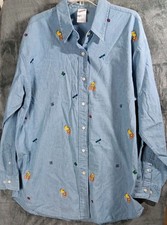 Warner Bros Looney Tunes Large Tweety Embroidered Chambray Button Up Shirt Vtg