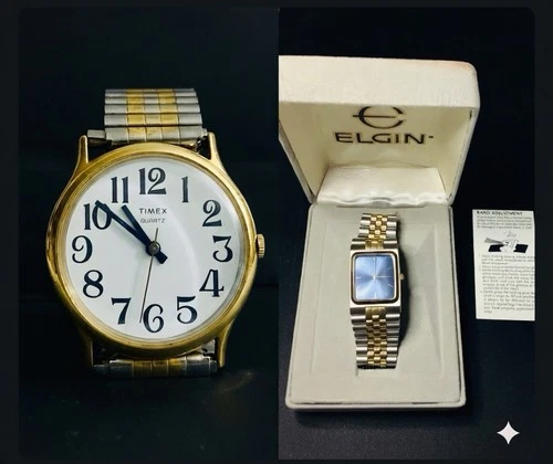 Vintage Watch Lot (2) - Timex Easy Reader & Elgin Diamond Accent - UNTESTED