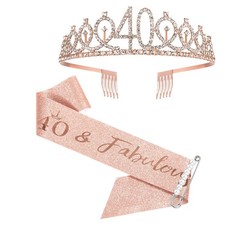 40th Birthday Sash and Tiara for Women - Rose Gold Crown  Fabulous Sash - Bi...