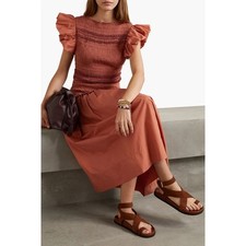 Ulla Johnson Madeline Smocked Midi Dress Size 2 NWOT Clay