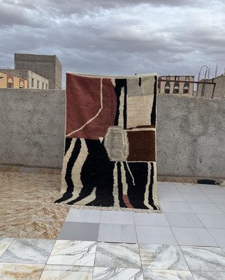 Abstract Moroccan Rug   Modern Wool Area Rug, Handmade Berber Carpet, Neutral