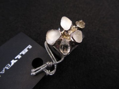 Lilly Barrack Ring  Herkimer Diamond & Topaz Stone  Adjustable Sterling Silver