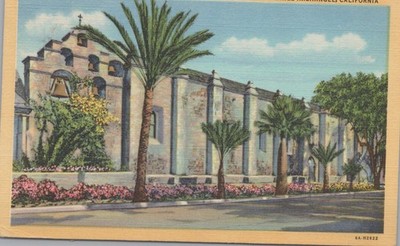 Mission San Gabriel Archangel California Bell Palms c1936 Postcard