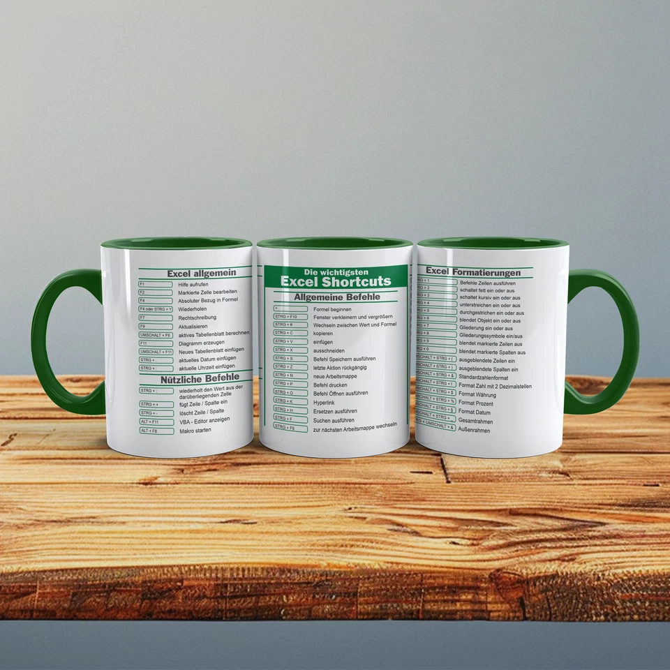 Keramik Tasse mit Excel Shortcuts Kurzbefehlen, Geschenk für Kollegen - Bild 3 von 4