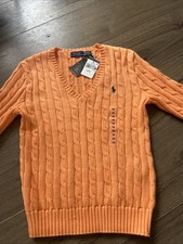 Ralph Lauren Women Cable-Knit Cotton V-Neck Sweater Orange color Size XS D1