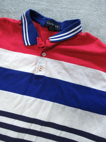 Gant, Vtg GANT Rugger Rugby Polo Shirt Men Large Blue Red Striped Made in USA 90s