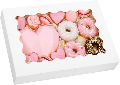 60Pcs Cookie Boxes, 14X10X2.5 Inch Bakery Boxes with Window, for Donuts, Pies, C