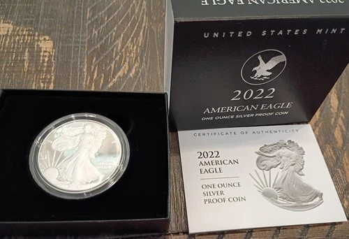 2022- W US Mint American Eagle One Ounce Silver Proof Coin w/Box & COA 22EA