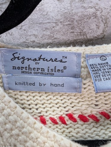 Signature By Northern Isles XL Hand Knit Button Up Holiday Sweater Shoulder Pads - Picture 5 of 11