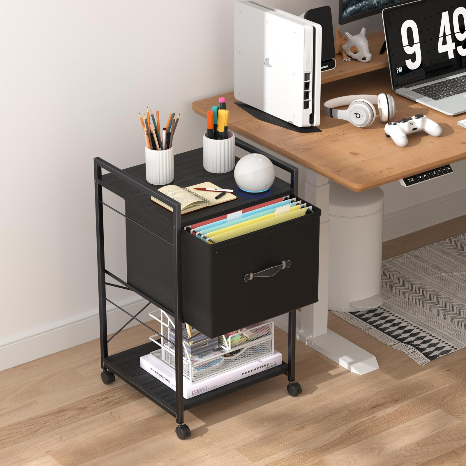 Mobile Rolling File Cart with Hanging Folders & Lockable Drawers-image