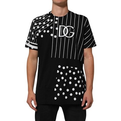 DOLCE & GABBANA T-Shirt Schwarz Baumwolle Polka Dots Rundhals IT58/US48/3XL 8...