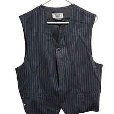City Streets Vest Mens M Black Blue Pinstripe Button Front Suit Waistcoat