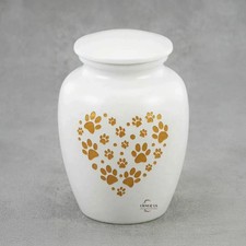 White  Gold Heart Paws Pet Urn   Large Cremation Urn for Dog  Cat Ashes