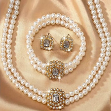 4pcs Fashion Shining Rhinestone Faux Pear Jewelry Set Women Holiday Gift New